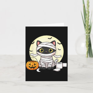 Carte Chat Mummy Kawaii Halloween Chat Noir Tour ou Trai