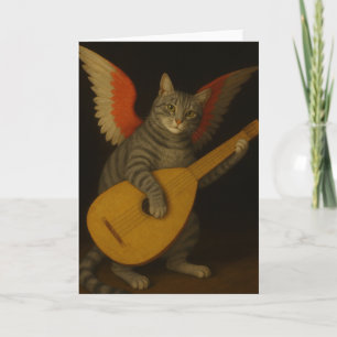 Carte Chat musicien ailé jouant du luth Art