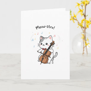 Carte Chat musicien au violoncelle mignon