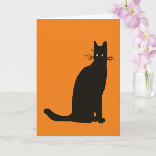 Carte Chat noir assis en silhouette de pose élégante