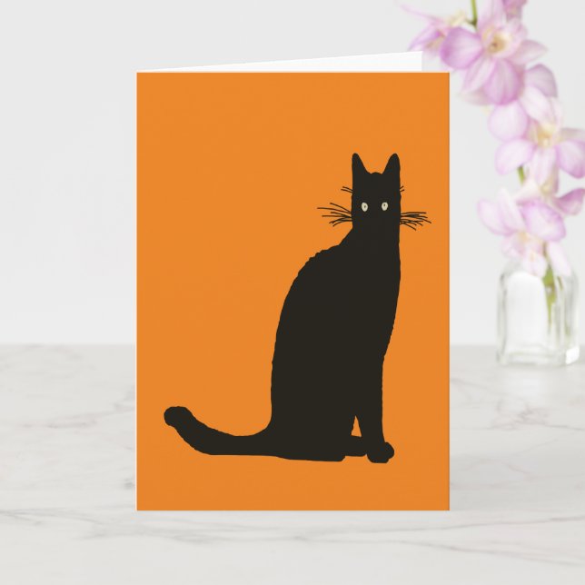 Carte Chat Noir Assis En Silhouette De Pose Élégante (Orchidée)
