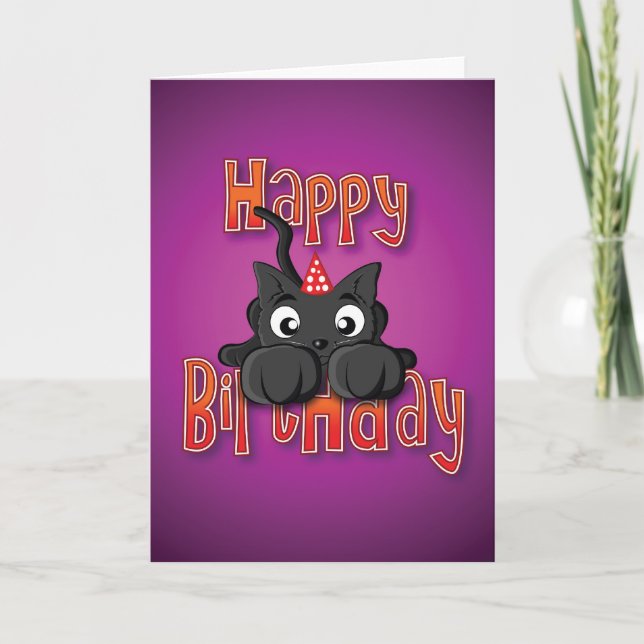 Carte chat noir - attaque - joyeux anniversaire (Devant)