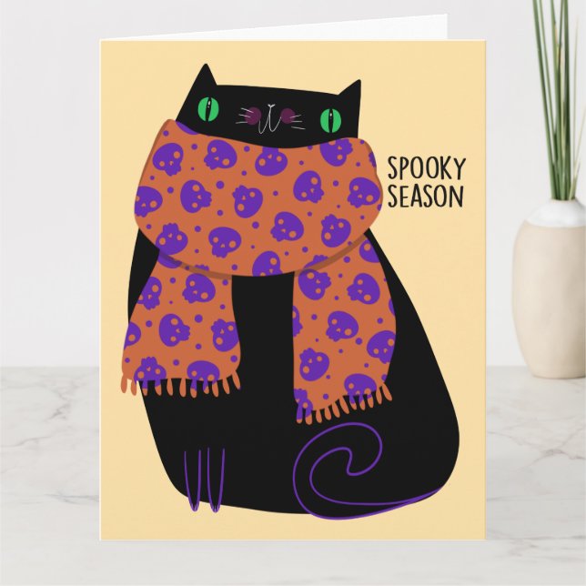 Carte Chat noir automne saison Halloween Éffrayant migno (Devant)