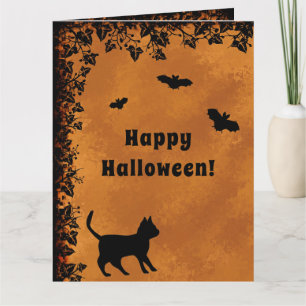 Carte Chat noir avec chauve-souris, Joyeux Halloween