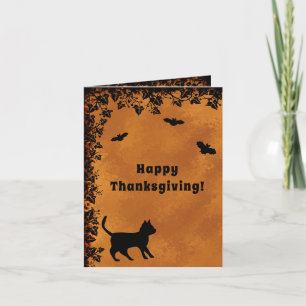 Carte Chat noir avec chauve-souris, Joyeux Thanksgiving