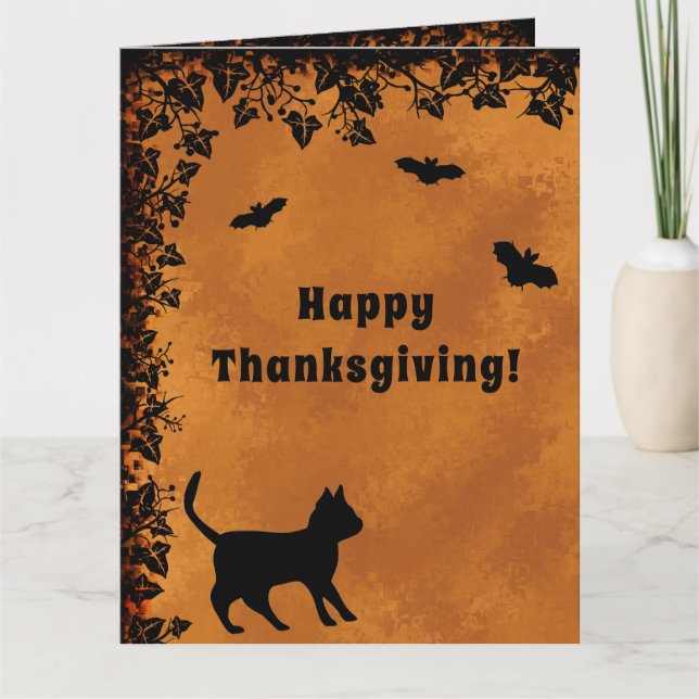 Carte Chat noir avec chauve-souris, Joyeux Thanksgiving (Devant)