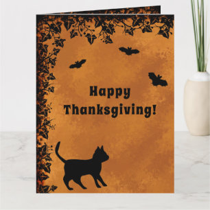 Carte Chat noir avec chauve-souris, Joyeux Thanksgiving