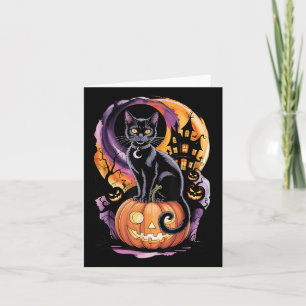 Carte Chat Noir Avec Citrouilles Sous La Pleine Lune À H