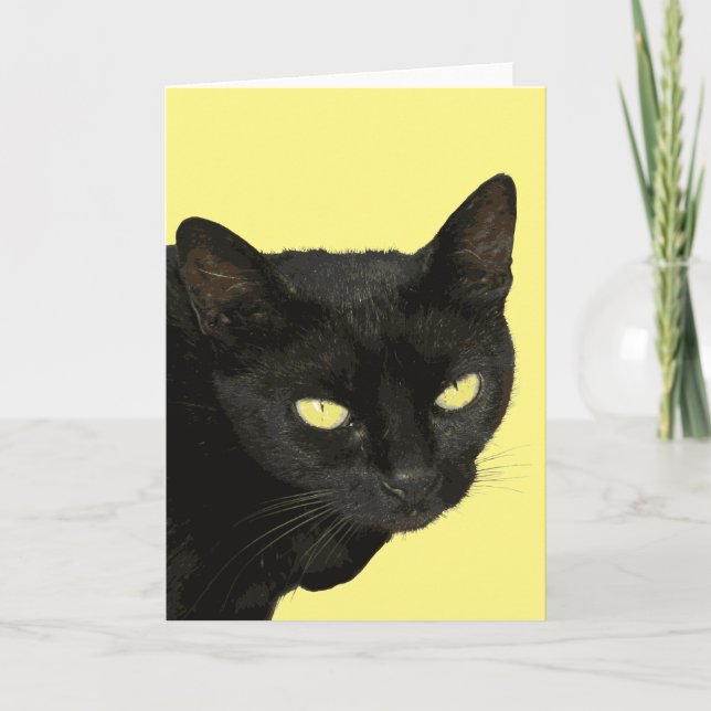 Carte Chat Noir Avec De Beaux Yeux Jaunes Art Vectoriel  (Devant)