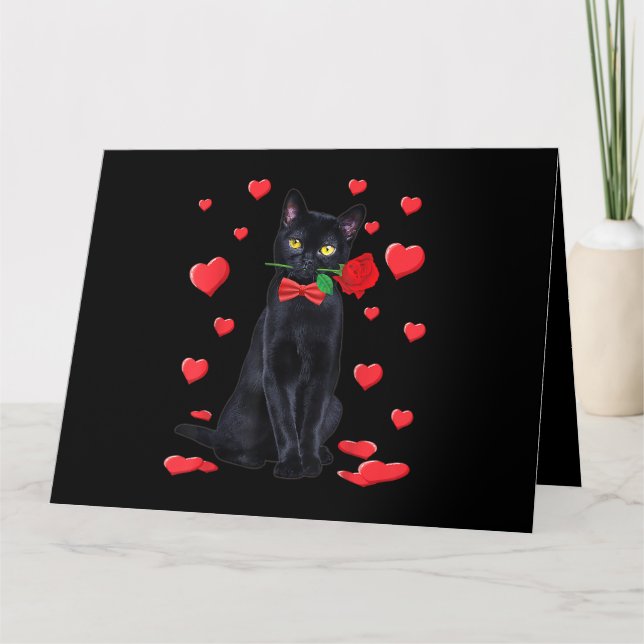 Carte Chat Noir Avec Rose T-Shirt Saint-Valentin Chat de (Devant)