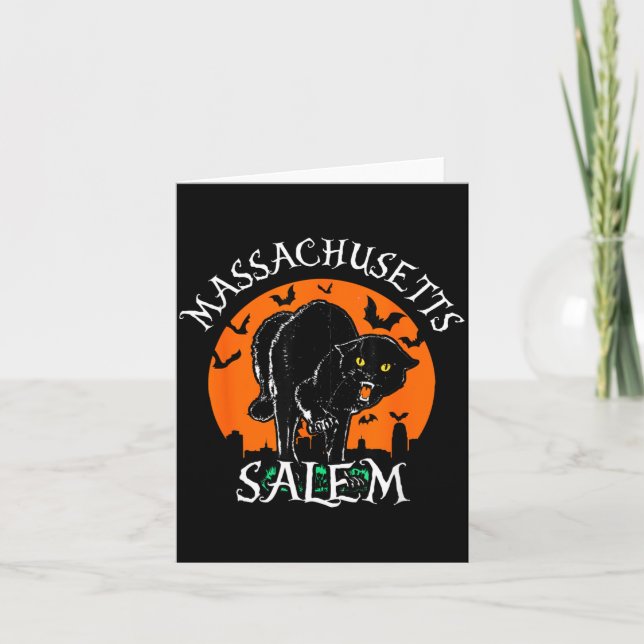 Carte Chat Noir Avec Skyline De Salem Machusetts Hallowe (Devant)