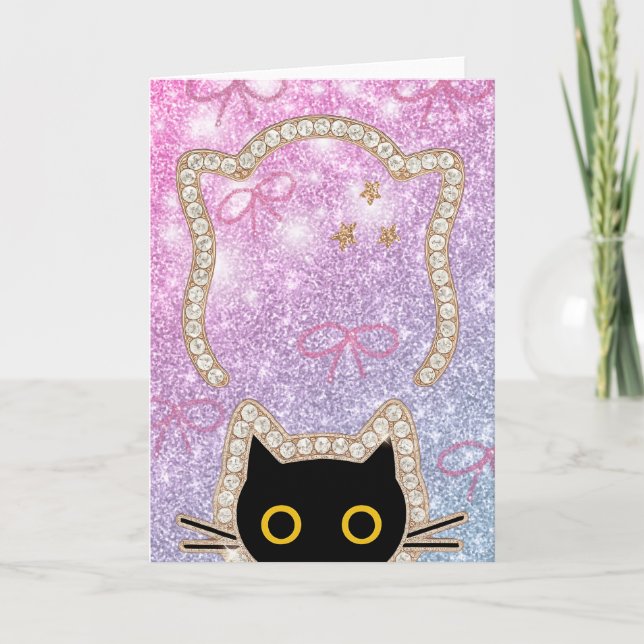 Carte Chat Noir Caché Qui Jette un Coup d'Œil Amoureux d (Devant)