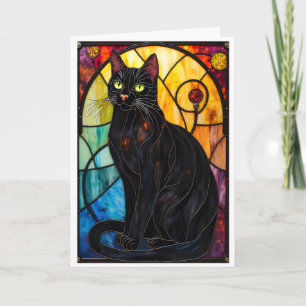Carte Chat noir charmant de style vitrail