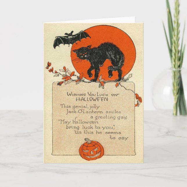 Carte Chat Noir Chauve-Souris Pleine Lune (Devant)