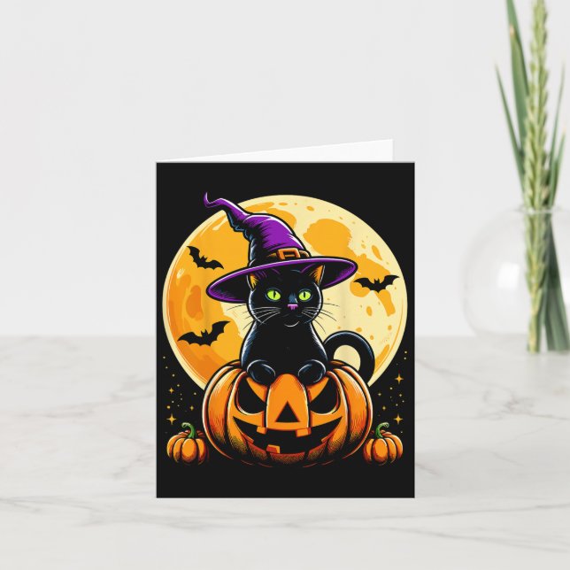 Carte Chat noir Citrouille d'Halloween (Devant)