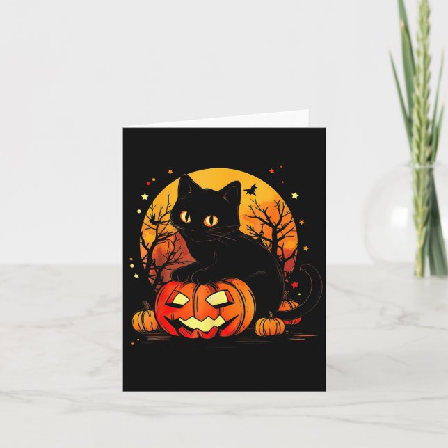 Carte Chat noir citrouille Halloween (Devant)