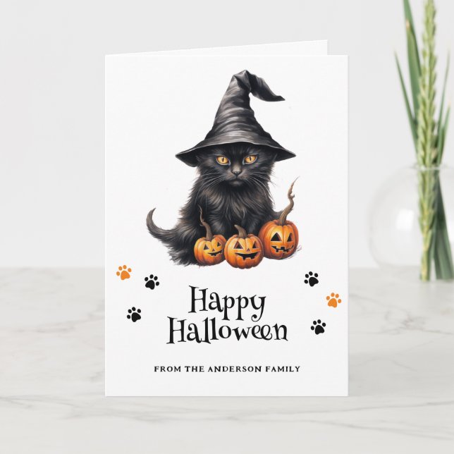 Carte Chat noir Citrouilles chauves-souris Pleine lune p (Devant)