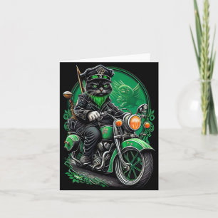 Carte Chat noir conduisant un vélo la Saint-Patrick
