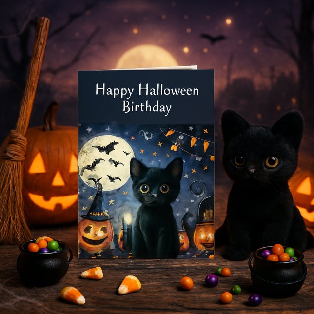 Carte Chat noir d'anniversaire Halloween  (Créateur téléchargé)