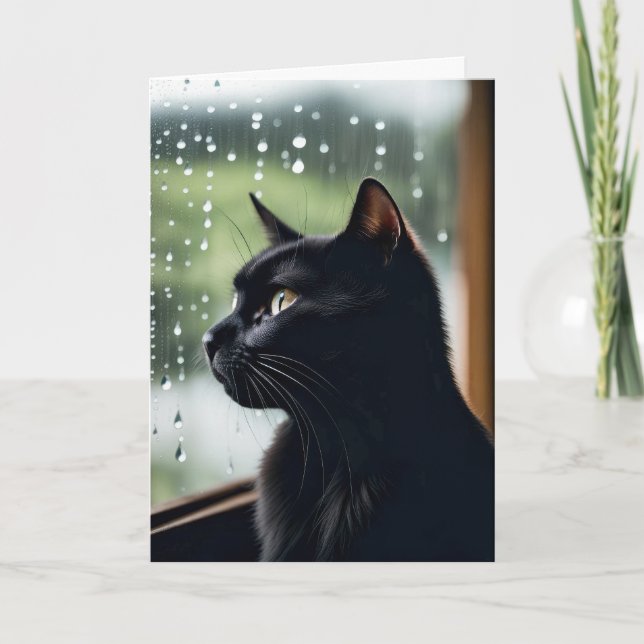 Carte Chat Noir Dans La Fenêtre Pluie Se Bien Bientôt (Devant)