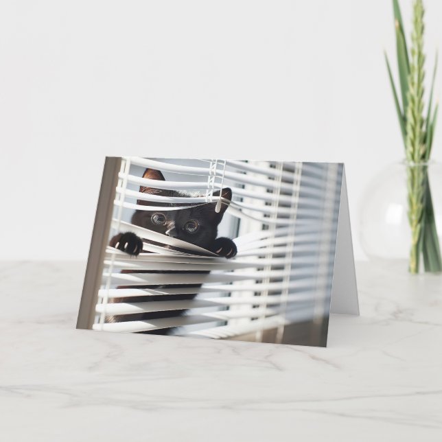 Carte Chat noir dans les aveugles Penser à vous (Devant)