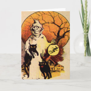 Carte Chat noir de la Faucheuse (carte d'Halloween Vinta