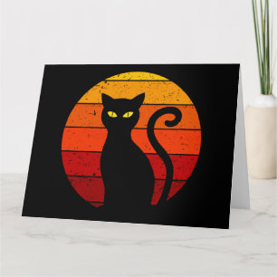 Carte Chat noir d'Halloween au coucher du soleil rétro v