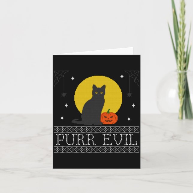 Carte Chat noir d'Halloween drôle mignon effrayant _ Méc (Devant)