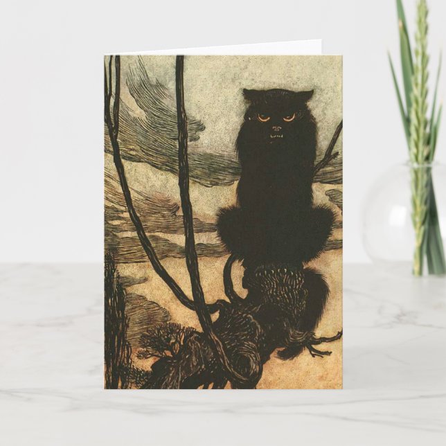 Carte Chat noir d'Halloween effrayant vintage Rackham (Devant)