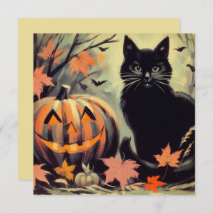 Carte Chat noir d'Halloween et Citrouille