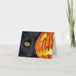 Carte Chat noir d'Halloween et Citrouille