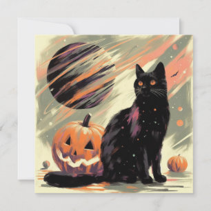 Carte Chat noir d'Halloween et Citrouille