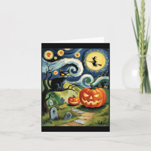 Carte Chat noir d'Halloween vintage lors d'une nuit effr