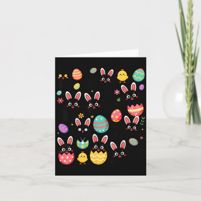 Carte Chat noir drôle avec des œufs de lapin Joyeuse fêt (Devant)