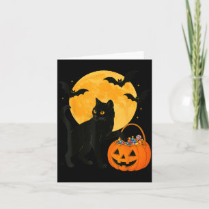 Carte Chat noir drôle d'Halloween Citrouille avec bonbon