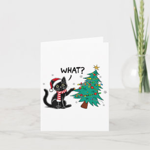Carte Chat Noir Drôle Poussant Arbre De Noël Sur Chat Wh
