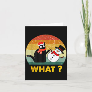 Carte Chat noir drôle poussant bonhomme de neige Costume
