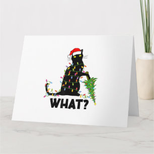 Carte Chat Noir Drôle Poussant L'arbre De Noël Sur Chat
