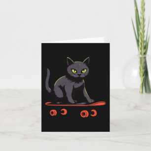 Carte Chat Noir Drôle Qui Roule Sur Un Skateboard Paress