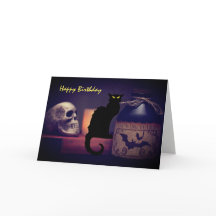 Chat noir effrayant et crâne Joyeux anniversaire H