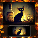 Carte Chat noir éffrayant et Halloween Halloween<br><div class="desc">Cette carte de voeux Happy Birthday Halloween comporte un chat noir éffrayant, un crâne, quelques chauves-souris et une bouteille de potion "Happy Birthday". Salutation intérieure - "Je vous souhaite un Anniversaire furieusement pur ! J'espère que ça vous donne envie de lui et de crier." - Le salut peut être personnalisé...</div>