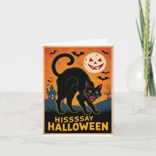 Carte Chat Noir Effrayant Kitten Squelette Halloween