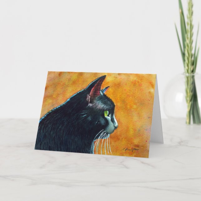 Carte Chat noir en profil, chatons (Devant)