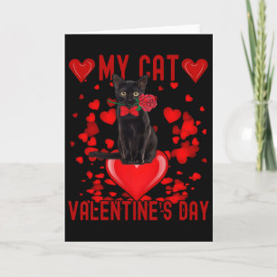 Carte Chat noir est ma Saint-Valentin coeurs rouges vale