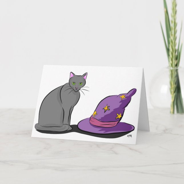 Carte Chat noir et Casquette de sorcière (Devant)