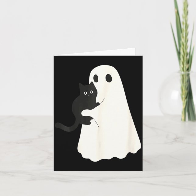 Carte Chat noir et chats fantômes Halloween Rétro (Devant)