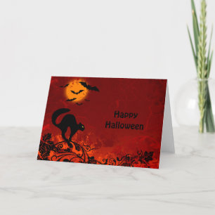 Carte Chat noir et chauve-souris d'Halloween