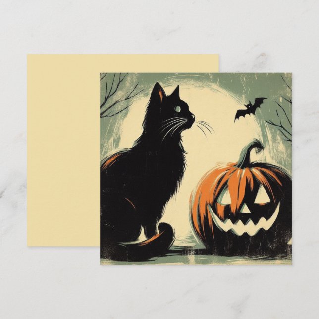 Carte Chat noir et citrouille d'Halloween (Devant / Derrière)