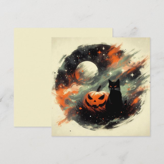 Carte Chat noir et citrouille d'Halloween (Devant / Derrière)