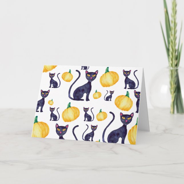 Carte Chat noir et citrouilles orange Halloween (Devant)